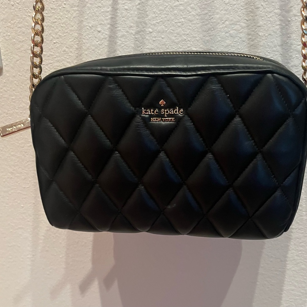 Kate Spade Black Quilted Crossbody Bag with Gold Chain